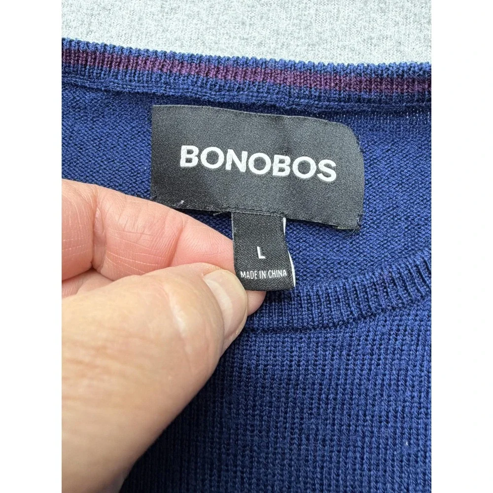 Bonobos Sweater Mens Large Blue Merino Wool Crewneck Lightweight Knit Pullover